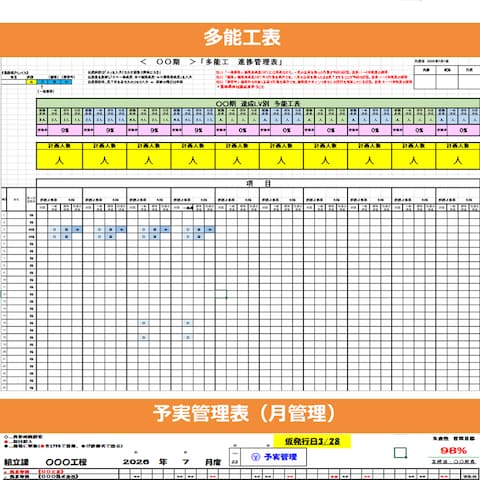 Excel実務資料（生産管理・多能工管理・予実管理）サンプル