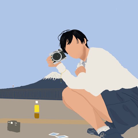 富士山と私、お揃いコーデ