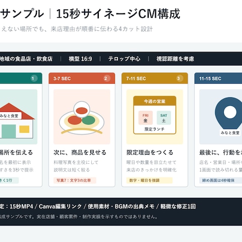 架空サンプル：15秒サイネージCM構成