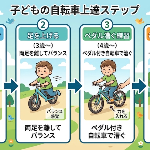 子どもの自転車練習｜上達ステップ図解の記事