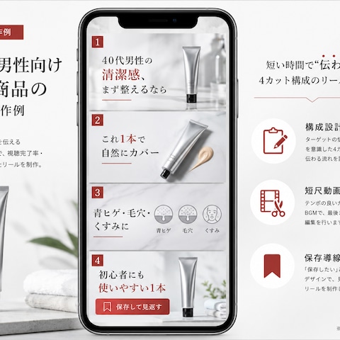 40代男性向け美容商品のリール制作例
