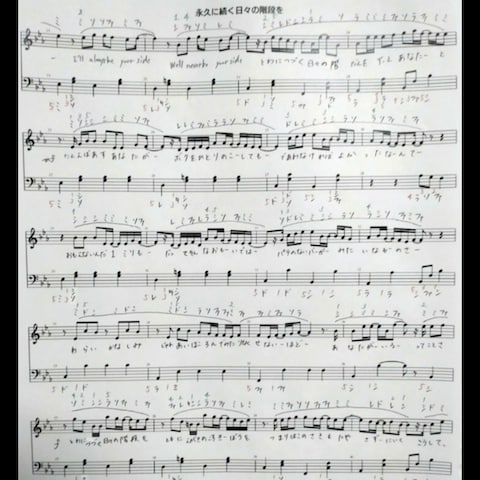 手書き　ドレミ音振り、指番号　（歌詞表示あり）