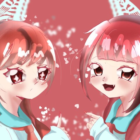 コーラル系の色の2人