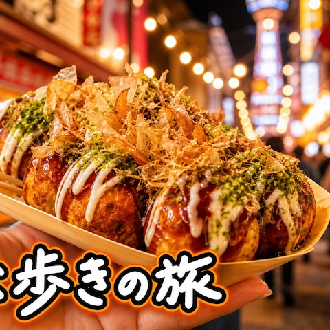 グルメVlog系サムネイル「食べ歩きの旅」夜市版