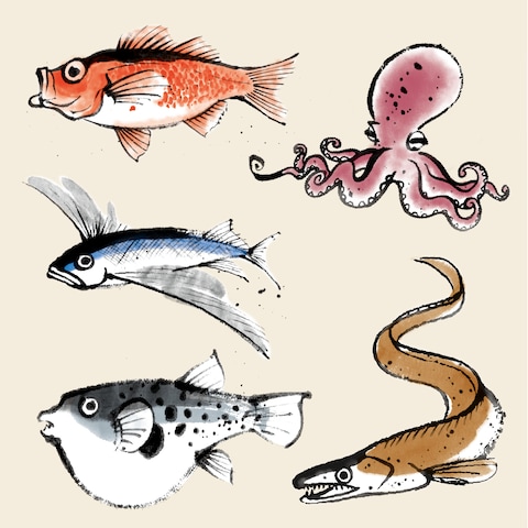 魚の墨絵