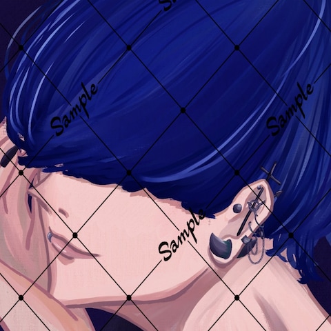 アンニュイな雰囲気の青髪男性イラスト(SNSアイコン等）