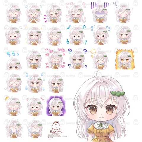 配信用大判スタンプサンプル 枝豆のアクセサリーをつけた女の子