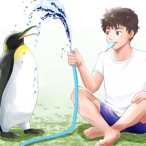 ペンギンと水浴び