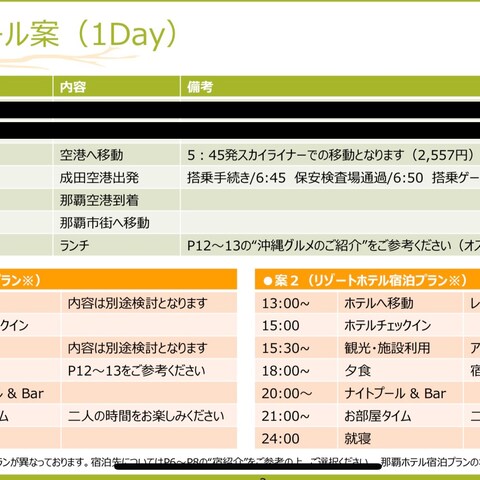 沖縄旅行スケジュール案
