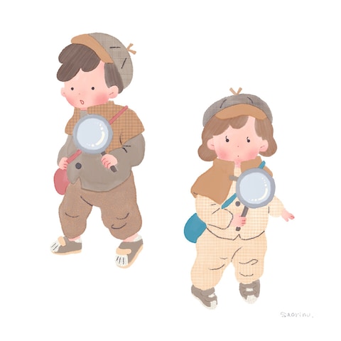 探偵服姿の子どもたち（ストックイラスト）