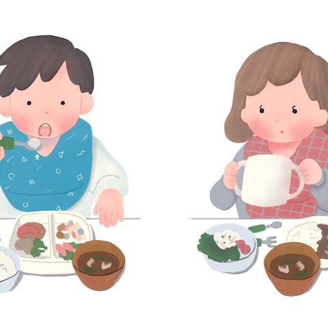 子どもたちの食事風景（ストックイラスト）