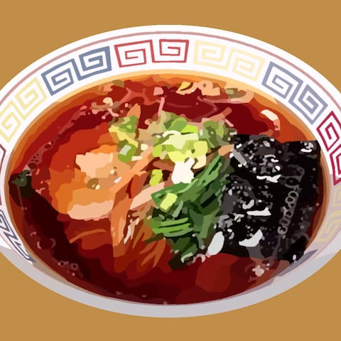 人物イラスト、醤油ラーメン