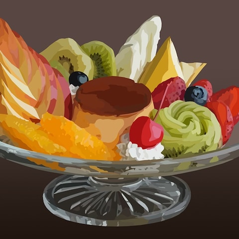 料理イラスト、プリンアラモード
