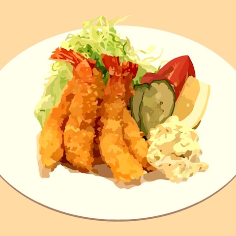 料理イラスト、エビフライ