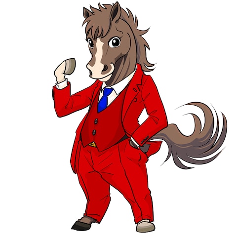赤いスーツを着た馬