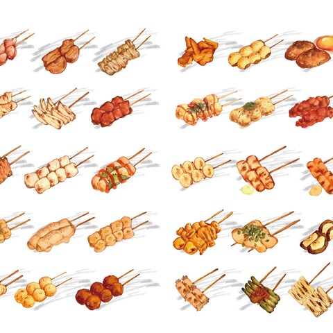 焼き鳥屋さんの焼き鳥アナログイラスト