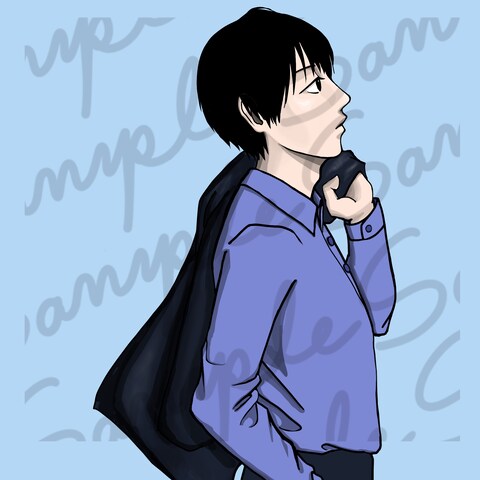 青シャツの男