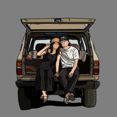 愛車と人物イラスト