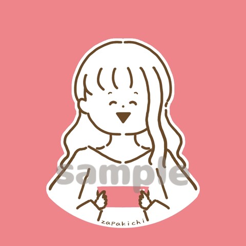 赤色の背景でスマホを横向きに持つ女の子
