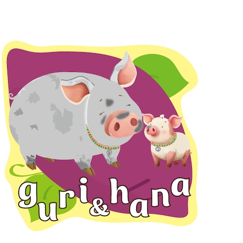 ラバーキーホルダーの看板ブタちゃんたちのイラストデザイン