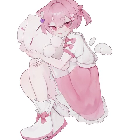 ピンク猫とぬいぐるみ