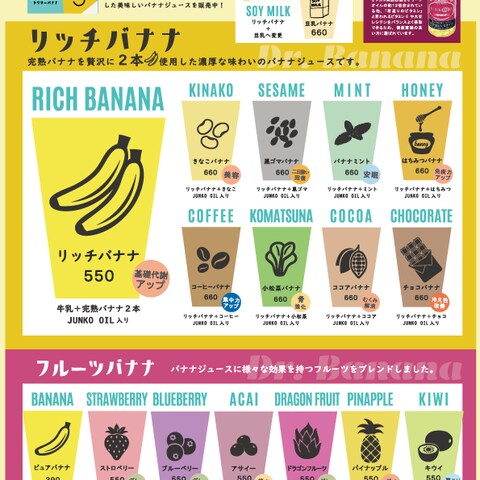 バナナジュース店メニュー