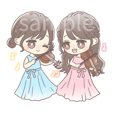 女の子2人のミニキャライラスト