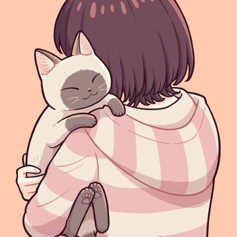 猫と女の子のイラスト