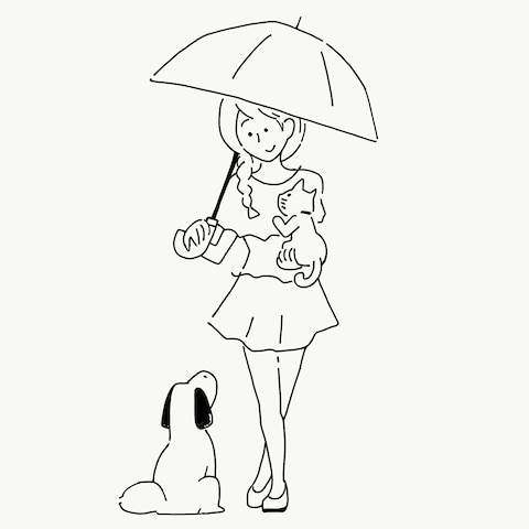 雨と傘と犬と猫