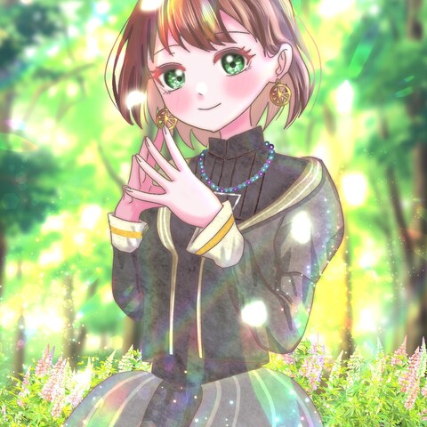 1枚絵、母の花ルピナスと共に