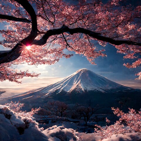 富士山と桜と少し残る雪