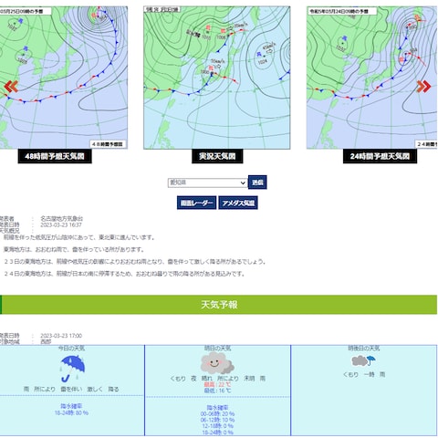 気象庁jsonデータを利用した天気サイトの表示例