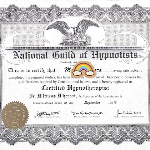 米国催眠士協会（NGH)認定ヒプノセラピストの認定証