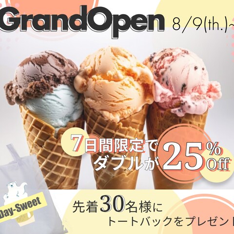 【架空】アイスクリーム専門店、新店舗オープンバナー