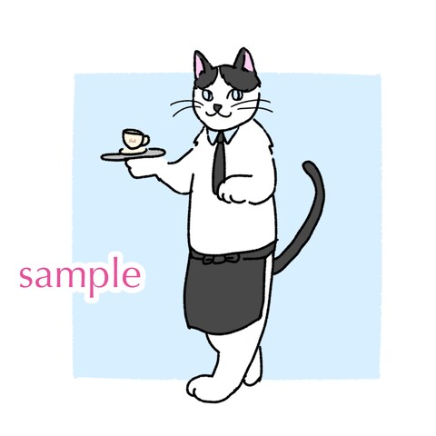 ペットをカフェ店員風にイラスト制作
