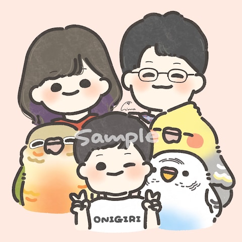 インコとご家族イラスト