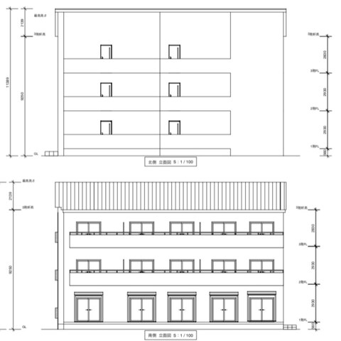 3階建てアパート立面図①