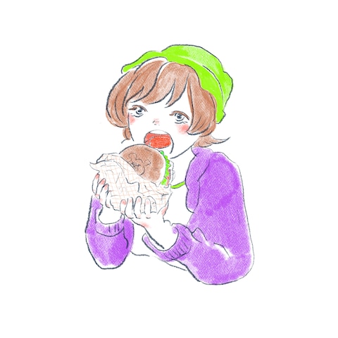 ハンバーガーを食べる女の子