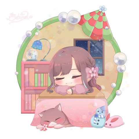 こたつでぬくぬくなミニキャライラスト