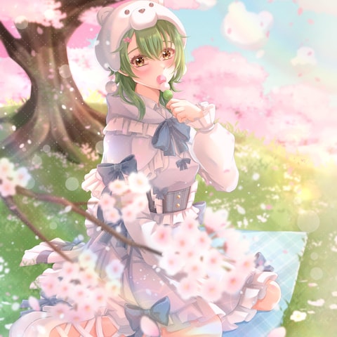 お花見をしている1枚絵制作