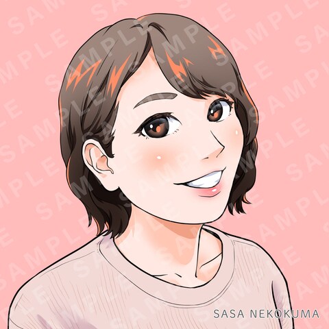 女性の漫画・アニメ調似顔絵イラスト