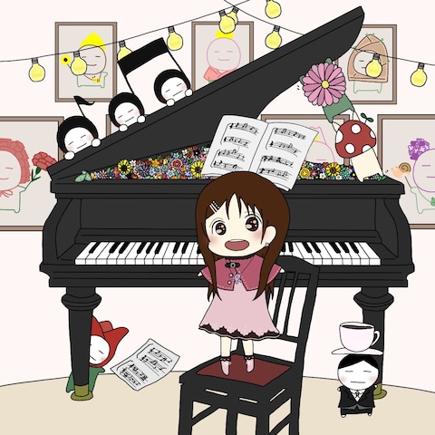 キャラクター制作(背景あり)ピアノと女の子