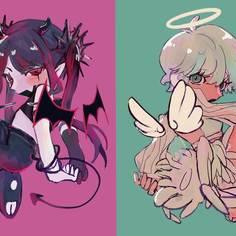 ミニキャラの天使と悪魔