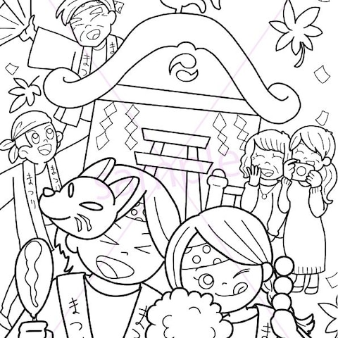 秋祭りのぬりえ用イラスト