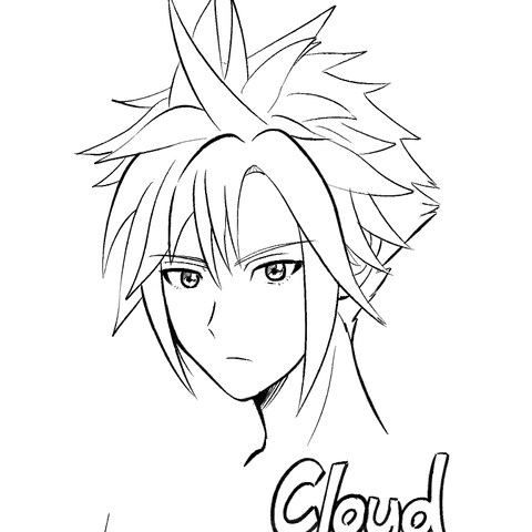 線画イラスト　FF７より「クラウド・ストライフ」