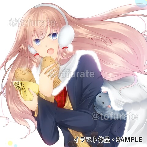 マフラー女子高生とたい焼きを狙うねこ