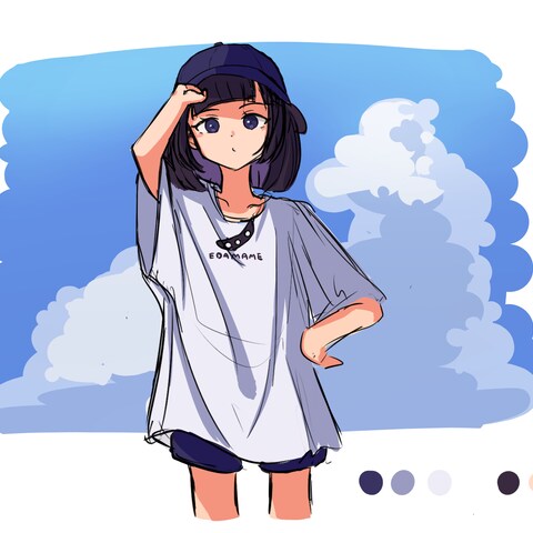 オリジナルキャラクターの衣装差分ラフ