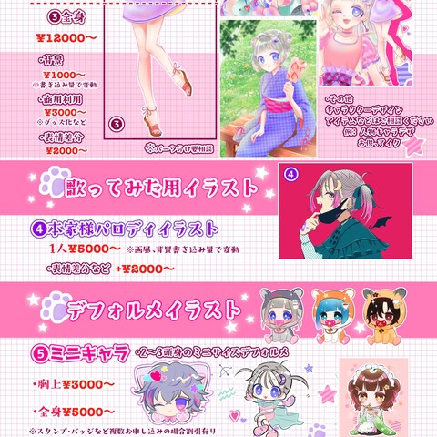 イラスト制作料金表