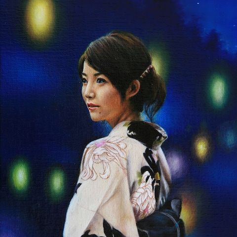油彩画『祭りの灯』