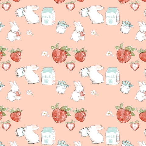 パターンイラスト（苺とうさぎとミルク）